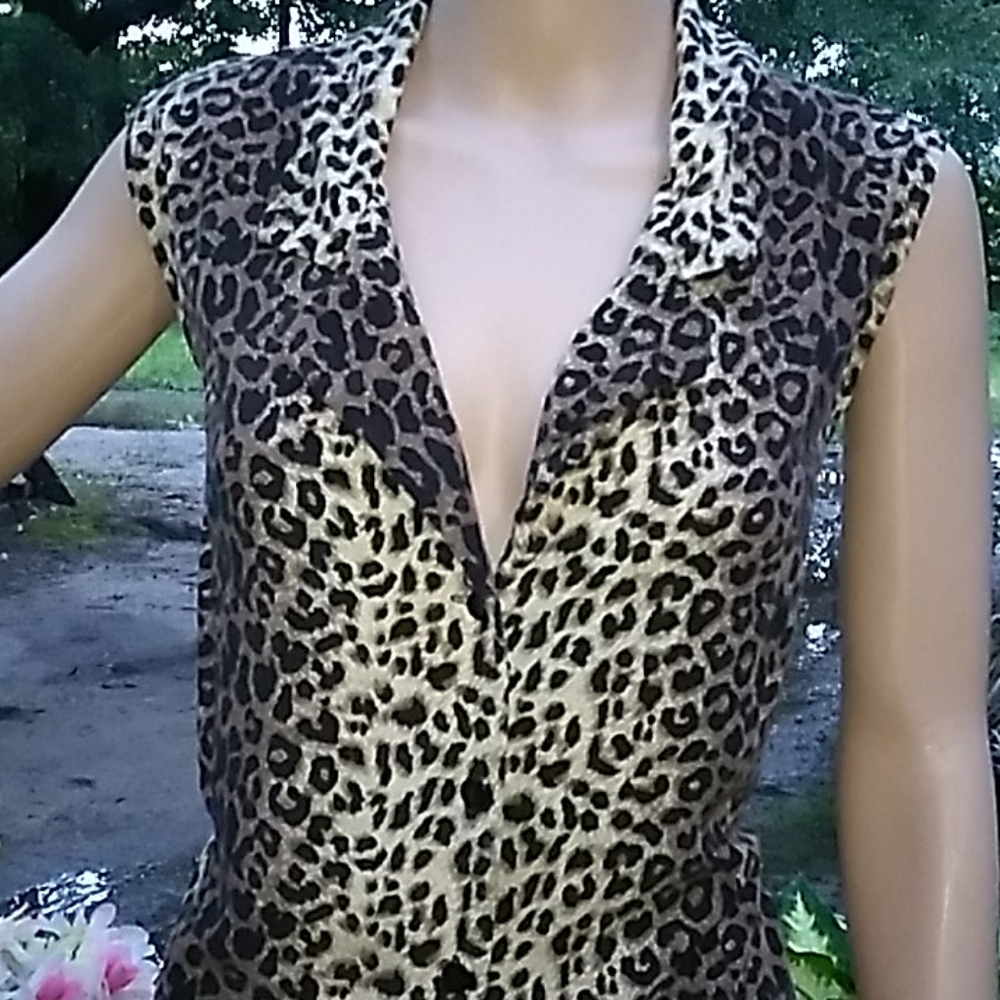 Eus "Carolina Colours"Button Down Leopard Print Dr - image 2